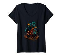 Womens Extreme Mountain Biker Adventure Illustration V-Neck T-Shirt
