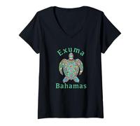 Womens Exuma T-Shirt/Tribal Turtle Gift V-Neck T-Shirt
