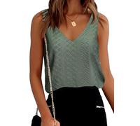 Women's Eyelet Sleeveless Summer Cotton Outfits Vest Going Out Tops Green