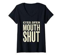 Women's Eyes Open Mouth Shut Minimalist Stoic Tee V-Neck T-Shirt