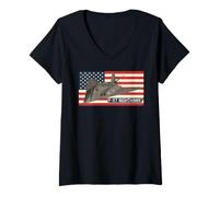 Women's F-117 Nighthawk Stealth Aircraft American Flag Aviation V-Neck T-Shirt