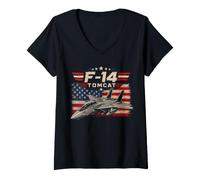 Women's F-14 Retro Twin Tail Naval Fighter Jet American Aviation V-Neck T-Shirt
