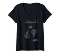 Womens F-15E Strike Eagle Fighter Aircraft V-Neck T-Shirt