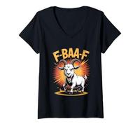 Womens F-BAA-F Angry Goat Funny Farm Pun Sarcastic Humor V-Neck T-Shirt