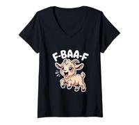 Womens F BAA F Funny Baby Goat Cute Farm Animal Pun V-Neck T-Shirt