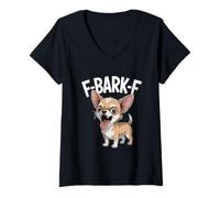 Womens F BARK F Chihuahua Funny Dog Lover Cartoon Humor V-Neck T-Shirt