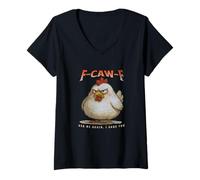 Womens F-Caw-F Angry Hen Chicken V-Neck T-Shirt