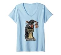 Womens F-CAW-F Black Crow USA Liberty Bell American Flag Patriotic V-Neck T-Shirt