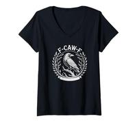 Womens F-CAW-F Crow F Off Sarcasm Fcawf Antisocial Profanity Club V-Neck T-Shirt