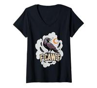 Womens F-CAW-F Fierce Raven Graphic Spooky Bird Illustration Art V-Neck T-Shirt