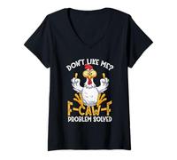 Women's F-CAW-F Funny Angry Chicken Dont Like Me Problem Solved V-Neck T-Shirt