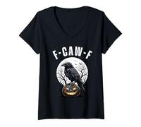 Womens F-Caw-F Funny Black Bird Crow Pumpkin Gothic Adult Humor V-Neck T-Shirt