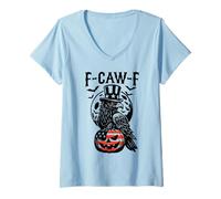 Womens F-Caw-F Funny Black Crow Gothic Pumpkin Adult Humor V-Neck T-Shirt