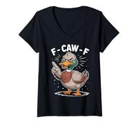 Womens F Caw F Funny Grumpy Duck Humor Joke Design V-Neck T-Shirt