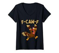Womens F-caw-f Funny Swearing Thanksgiving Turkey Day Sarcasm Humor V-Neck T-Shirt