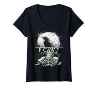 Womens F CAW F I Need Coffee Black Raven Crow Skull Caffeine V-Neck T-Shirt