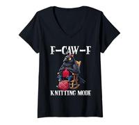 Womens F-Caw-F Knitting Mode Funny Crow Knitters Women V-Neck T-Shirt