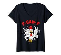 Womens F-Caw-F Mad Angry Chicken Humor fcawf Quote Rooster Meme Fun V-Neck T-Shirt