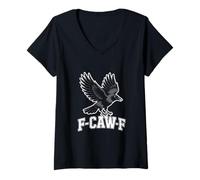 Womens F-CAW-F Raven Caw Crow Humor Sarcastic Bird Meme V-Neck T-Shirt
