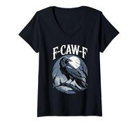 Womens F-CAW-F Raven Design for Bird Lovers Nighttime Wear V-Neck T-Shirt