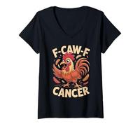 Womens F-Caw-F Rooster Meme Funny Chicken Humor Joke FCAWF Cancer V-Neck T-Shirt