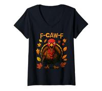 Womens F-CAW-F Turkey Angry Thanksgiving Bird Funny V-Neck T-Shirt