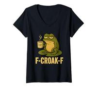 Womens F-Croak-F Funny Frog Coffee Caffeine Lovers Sarcastic Design V-Neck T-Shirt