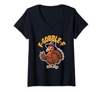 Womens F Gobble F Funny Turkey Thanksgiving Humor Quote V-Neck T-Shirt