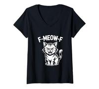 Womens F Meow F Angry Cat Sarcastic Humor for Cat Lovers V-Neck T-Shirt