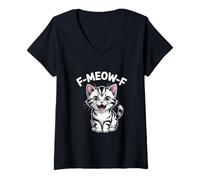 Womens F Meow F Cute Angry Kitten Funny Cat Sarcastic Feline Meme V-Neck T-Shirt