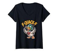 Womens F Quack F Funny Mallard Duck Meme Sarcastic Humor V-Neck T-Shirt