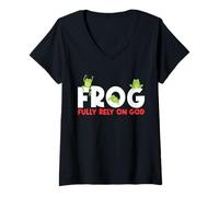 Womens F.R.O.G Fully Rely, On God's Indifference, to My Suffering V-Neck T-Shirt