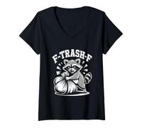 Womens F Trash F Raccoon Trash Panda Funny Sarcastic Meme V-Neck T-Shirt