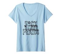 Women's F Your Fears Distressed Bold Motivation Cursing is Fun V-Neck T-Shirt