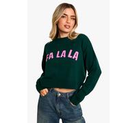 Womens Fa La La Crop Christmas Jumper - Green - S, Green