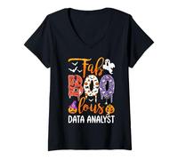 Womens Fab Boo Lous Data Analyst Boo Ghost Pumpkin Halloween V-Neck T-Shirt