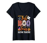 Womens Fab Boo Lous Guitar Teacher Boo Ghost Pumpkin Halloween V-Neck T-Shirt