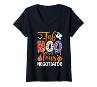 Womens Fab Boo Lous Negotiator Boo Ghost Pumpkin Halloween V-Neck T-Shirt
