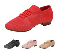 Womens Fabric Ballet Pumps Shoes Salsa Tango Footwear Hollow Out Trainer Slip On Elastic Heels for Ladies UK Tap Dance Shoes for Kids Adult Girls (Red, 7)