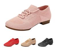 Womens Fabric Ballet Pumps Shoes Salsa Tango Footwear Hollow Out Trainer Slip On Elastic Heels for Ladies UK Tap Dance Shoes for Kids Adult Girls (Pink, 6)