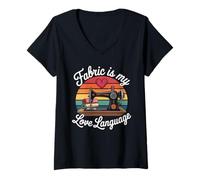 Womens Fabric is My Love Language Sewing Heart V-Neck T-Shirt