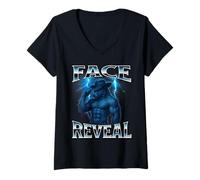 Womens Face Reveal Alpha Wolf Meme Brain Rot Funny Oddly Specific V-Neck T-Shirt