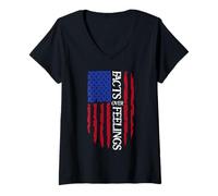 Womens Facts Over Feelings Flag Sign USA American Flag Freedom US V-Neck T-Shirt