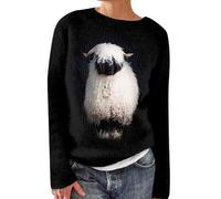 Women's Fair Isle Retro Knitted Jumpers, Cute Sheep Printed Fairisle Sweaters Loose Fit Crewneck Long Sleeve Sweatshirts Ladies Winter Comfy Pullover Tops Soft Warm Knitwear (Black, S)