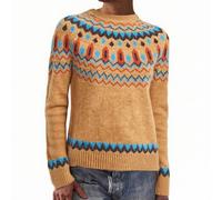 Women's Fair Isle Sweater Vintage Long Sleeve Printed Pullover Ladies Warm Jumpers Casual Round Neck Sweatshirt Teddy Fluffy Tunic Top Loose Solid Color Autumn Winter Hoody Coat Yellow
