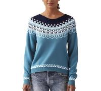 Women's Fair Isle Sweater Vintage Long Sleeve Printed Pullover Ladies Warm Jumpers Casual Round Neck Sweatshirt Teddy Fluffy Tunic Top Loose Solid Color Autumn Winter Hoody Coat Blue