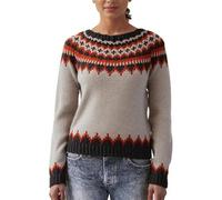 Women's Fair Isle Sweater Vintage Long Sleeve Printed Pullover Ladies Warm Jumpers Casual Round Neck Sweatshirt Teddy Fluffy Tunic Top Loose Solid Color Autumn Winter Hoody Coat Khaki