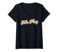 Womens Fair Play TShirt Retro Art Baseball Font Vintage V-Neck T-Shirt