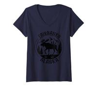Women's Fairbanks Alaska Est 1901 Alaskan Elk Deer Moose Retro V-Neck T-Shirt