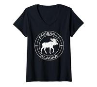 Women's Fairbanks Alaska Est 1901 Alaskan Moose Elk Deer Vintage V-Neck T-Shirt